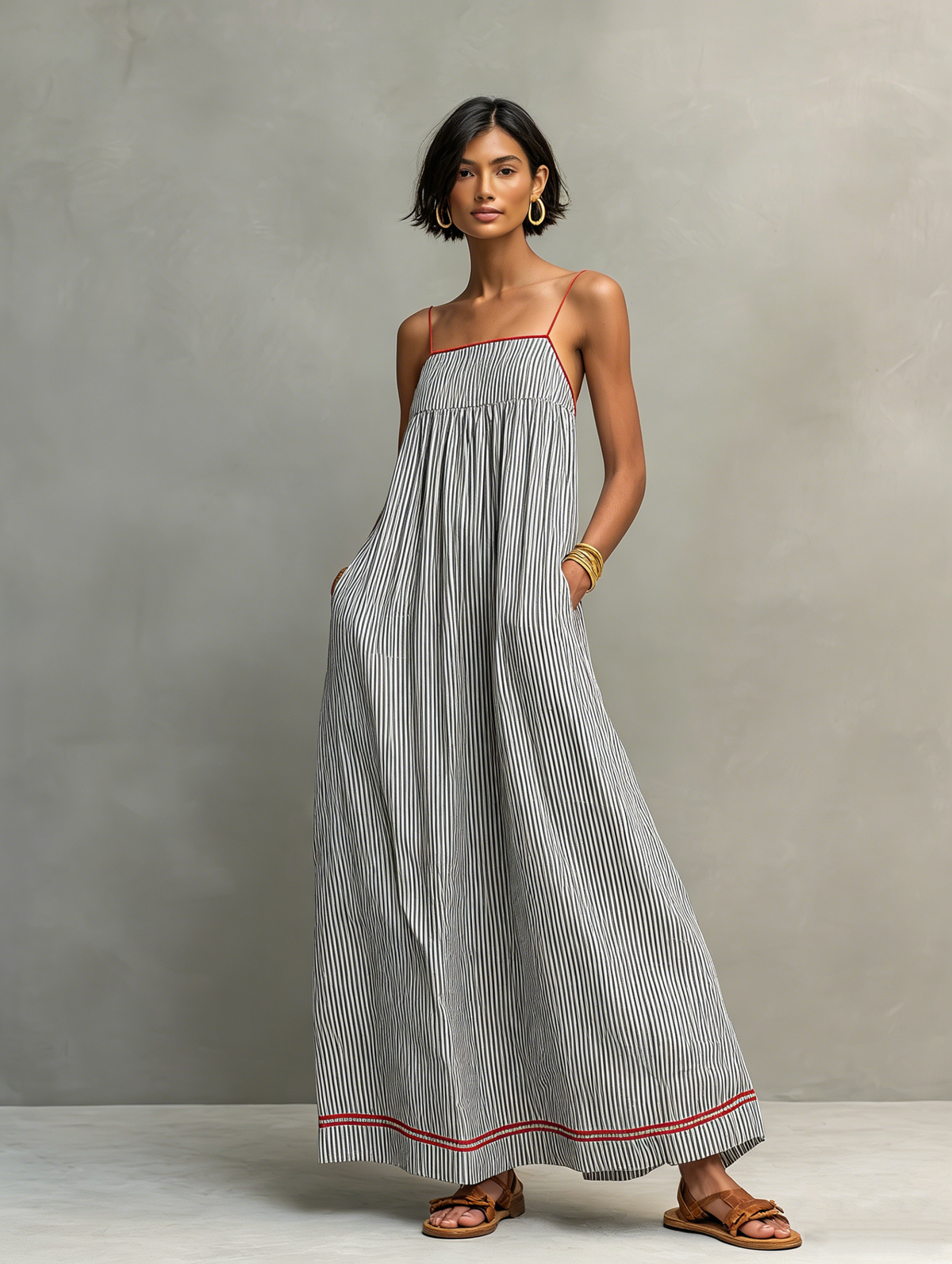 Nora · Vestido azul fluido con bolsillos