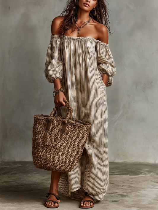 Carmen · Vestido largo con escote que deja los hombros al descubierto